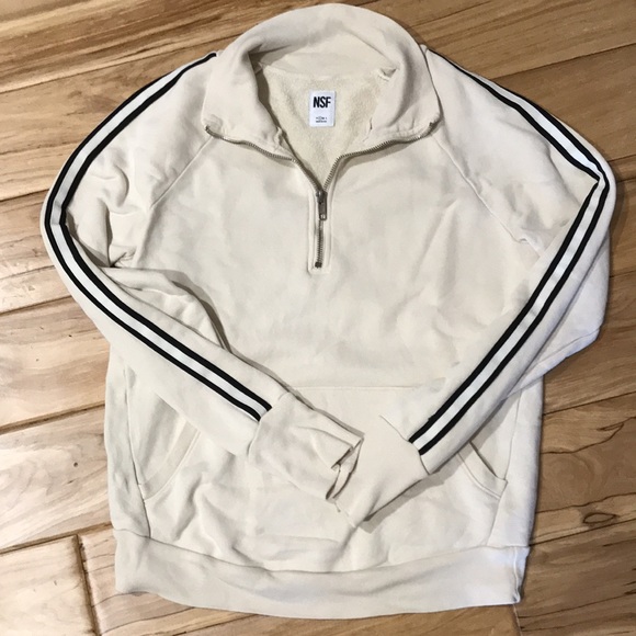 🇺🇸 NSF Camila Pullover Small Striped Quarter Zip Up Sweatshirt Cream USA Made - Picture 2 of 15
